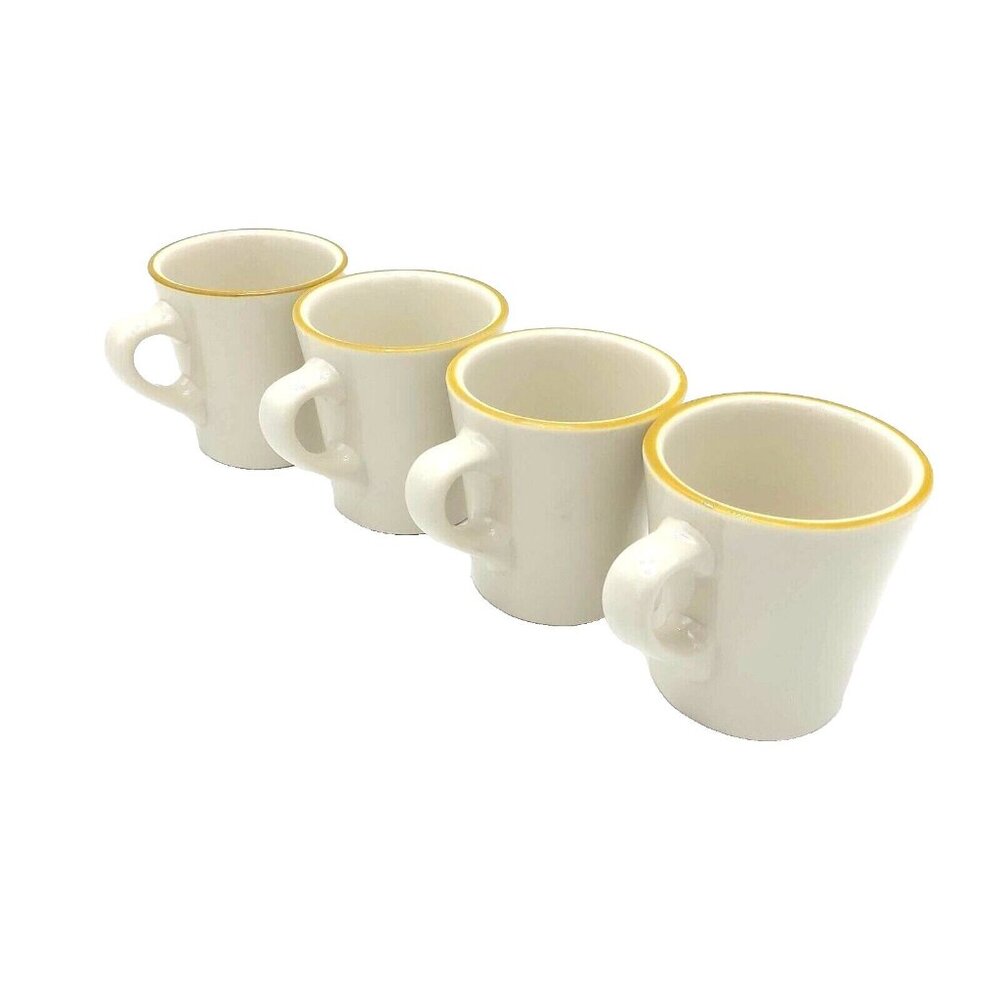 Diner Mugs 1950s Syracuse China of Canada Yellow Trim Heavy Set of 4 Porcelain